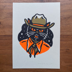 Fall Cowboy Cat - Signed 5x7in Silkscreen Print
