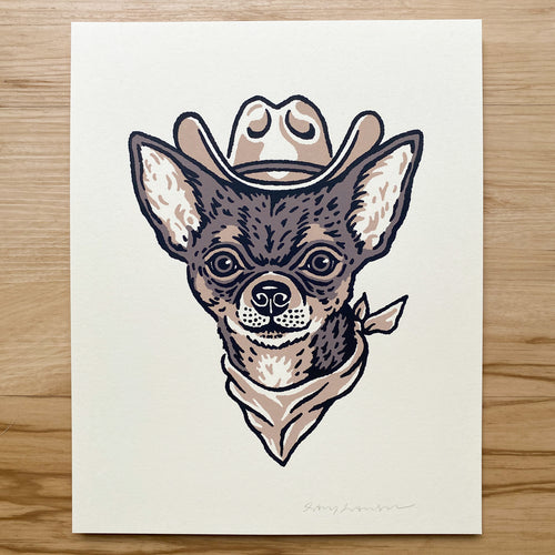 Brown Chihuahua Cowdog - 8x10in Signed Silkscreen Print