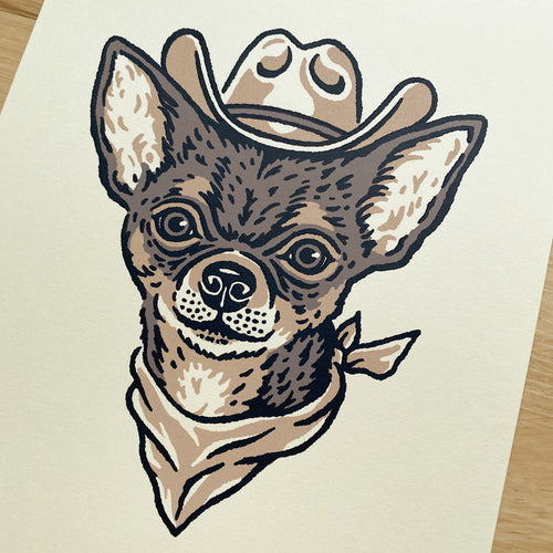 Brown Chihuahua Cowdog - 8x10in Signed Silkscreen Print