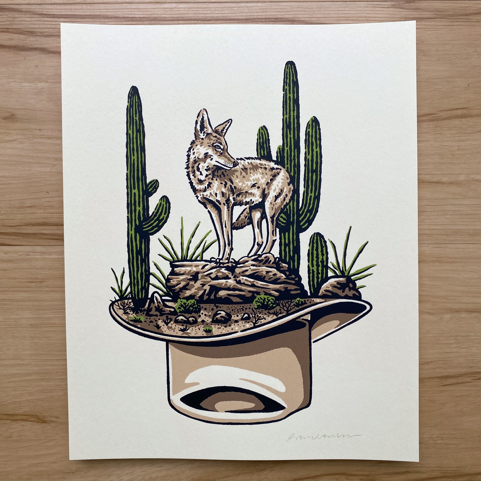 Saguaro Coyote - Signed 8x10in Print #262
