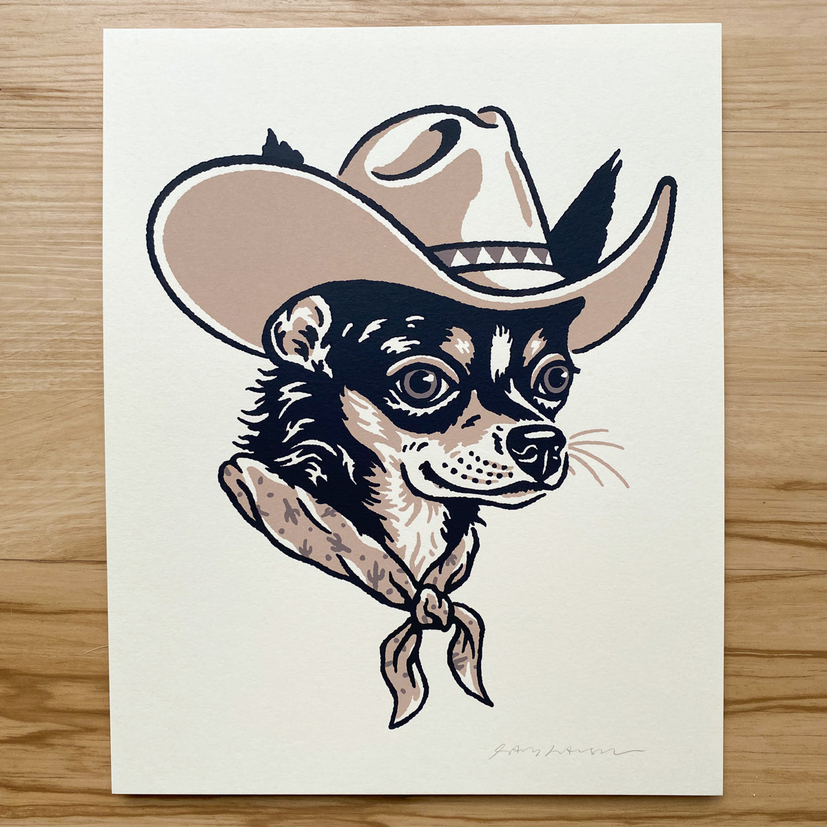 Black Chihuahua Cowdog - Signed 8x10in Print #418