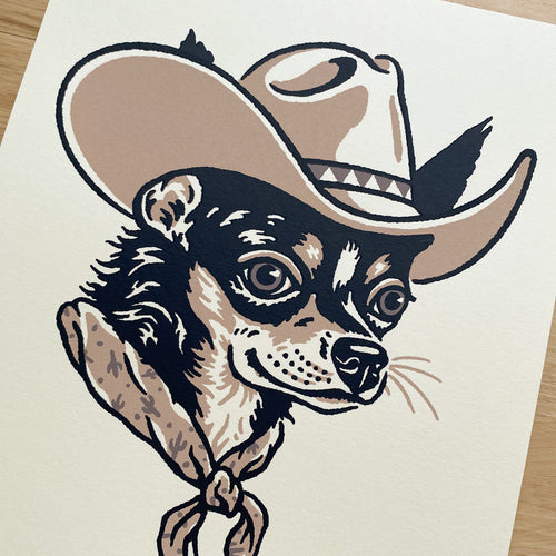 Black Chihuahua Cowdog - 8x10in Signed Silkscreen Print
