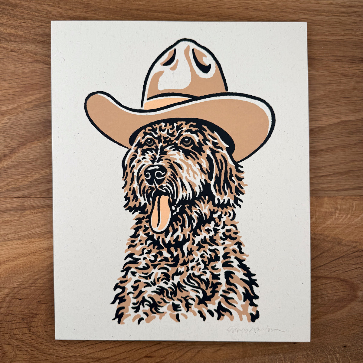Golden Doodle Cowdog - Signed 8x10in Silkscreen Print on Recycled