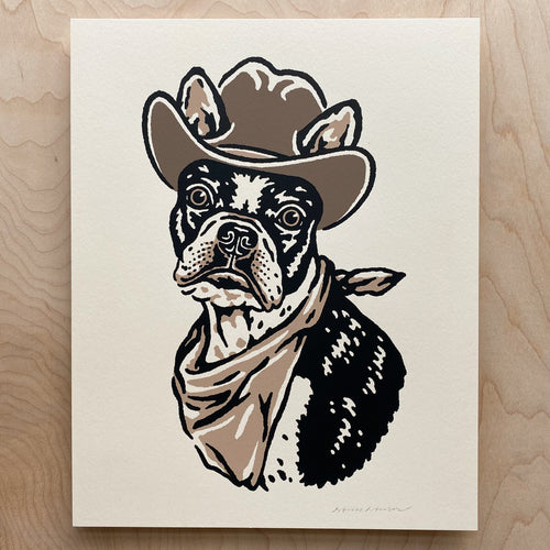 Boston Terrier Cowdog - 8x10in Signed Silkscreen Print