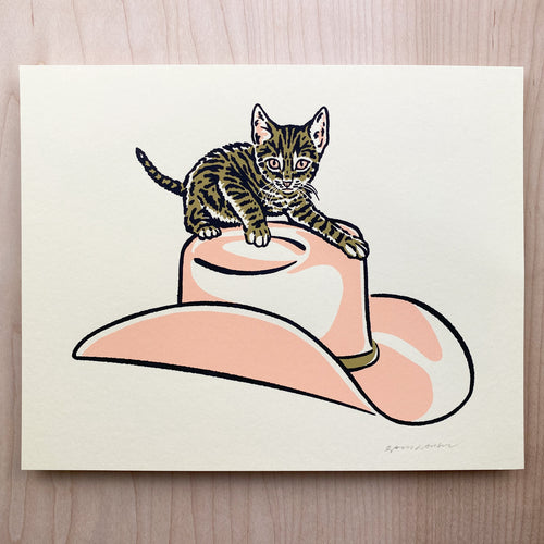 Gold Peach Kitten Hat - Signed 8x10in Silkscreen Print