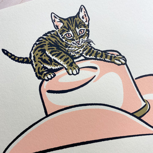 Gold Peach Kitten Hat - Signed 8x10in Silkscreen Print