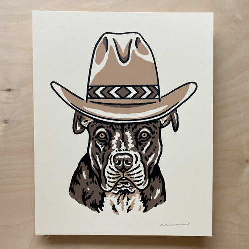 Dark Brown Pit Bull Cowdog - Signed 8x10in Print #269