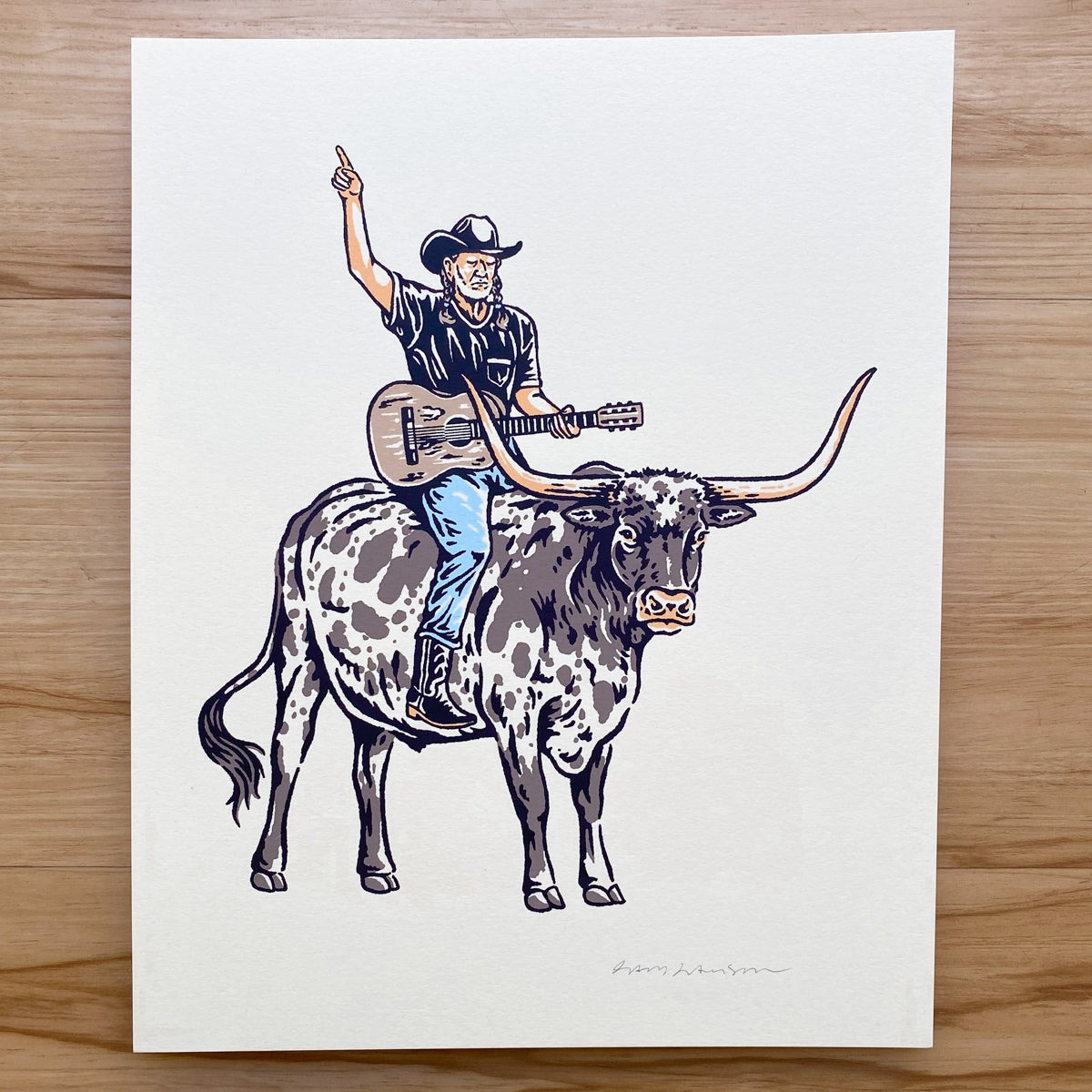 Willie on a Longhorn - Signed 8x10in Print #407