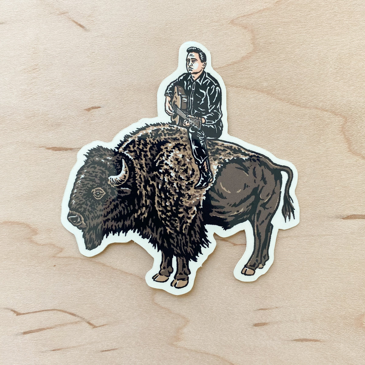 Johnny on a Bison Sticker