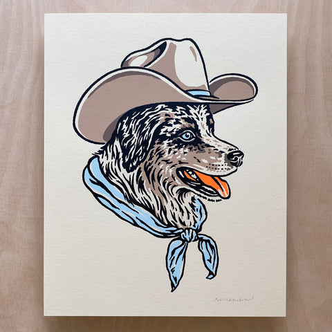 SOLD OUT. Chocolate Lab Cowdog - 8x10in Signed Silkscreen Print