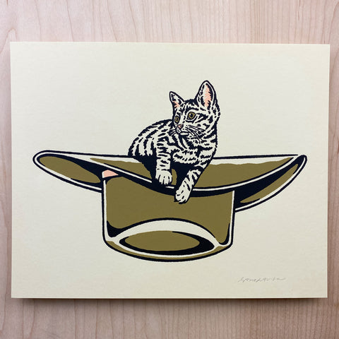 Fall Cowboy Cat - Signed 5x7in Silkscreen Print