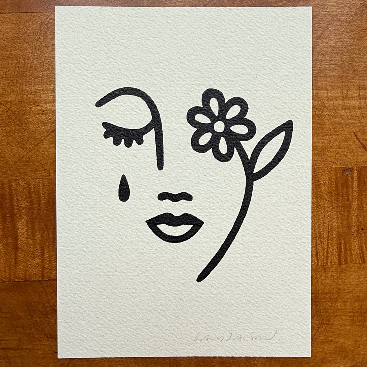 No Rain No Flowers 5x7in Original Paint Pen Drawing (Black 2)