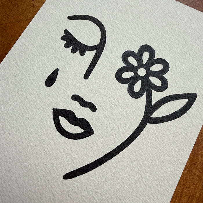 No Rain No Flowers 5x7in Original Paint Pen Drawing (Black 2)