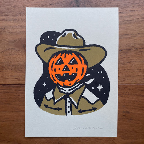 Fall Cowboy Pumpkin - Signed 5x7in Print #437