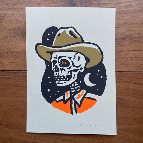 Fall Cowboy Pumpkin - Signed 5x7in Print #437