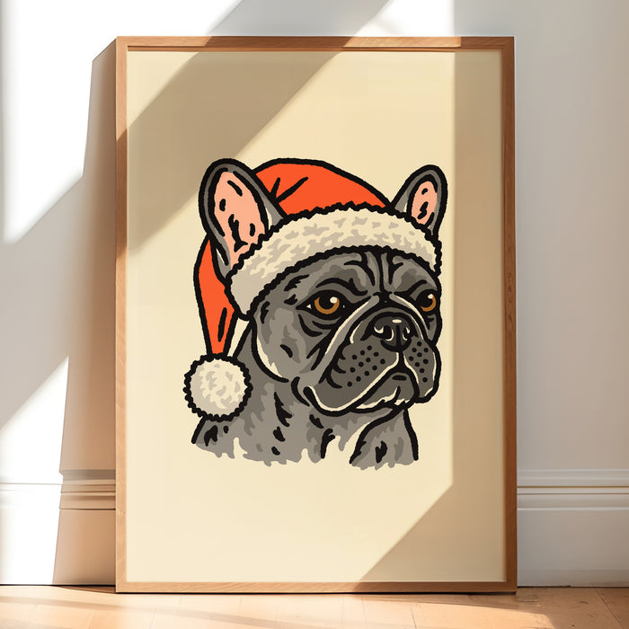 French Bulldog (Blue) Christmas Giclée Print