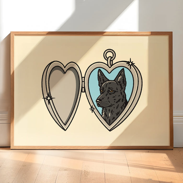 German Shepherd (Black) Locket Giclée Print