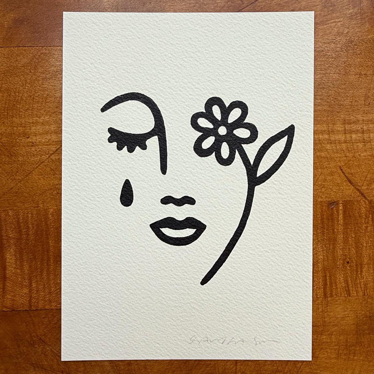 No Rain No Flowers 5x7in Original Paint Pen Drawing (Black 3)