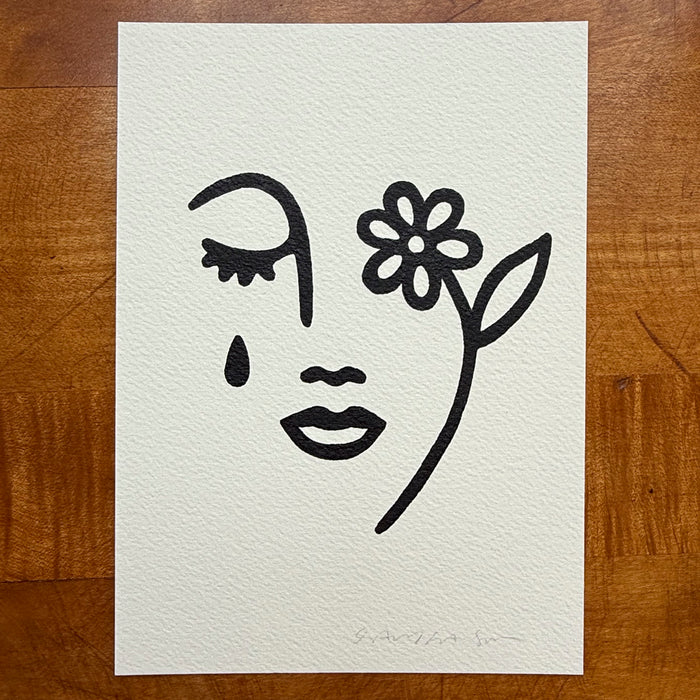 No Rain No Flowers 5x7in Original Paint Pen Drawing (Black 3)