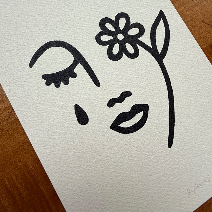 No Rain No Flowers 5x7in Original Paint Pen Drawing (Black 3)