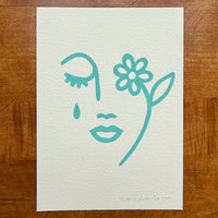 No Rain No Flowers 5x7in Original Paint Pen Drawing (Turquoise)