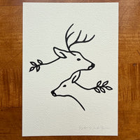 Together Deer 5x7in Original Paint Pen Drawing (Black 2)