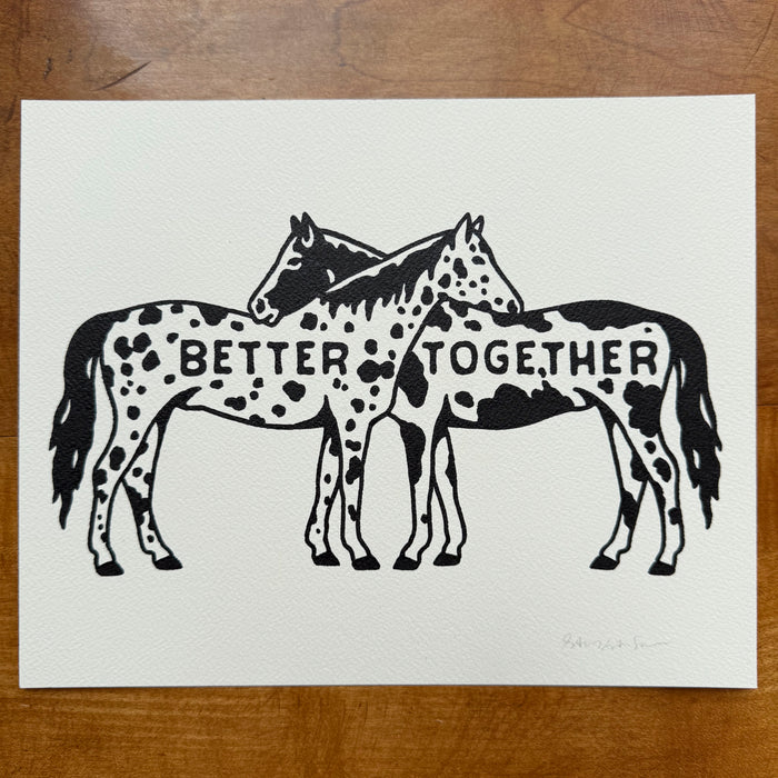 SOLD OUT. Better Together Horses 10x8in Original Paint Pen Drawing