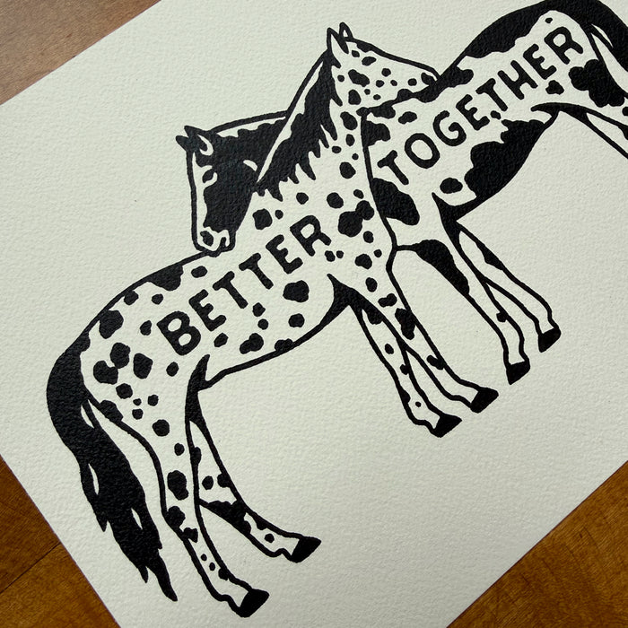 SOLD OUT. Better Together Horses 10x8in Original Paint Pen Drawing