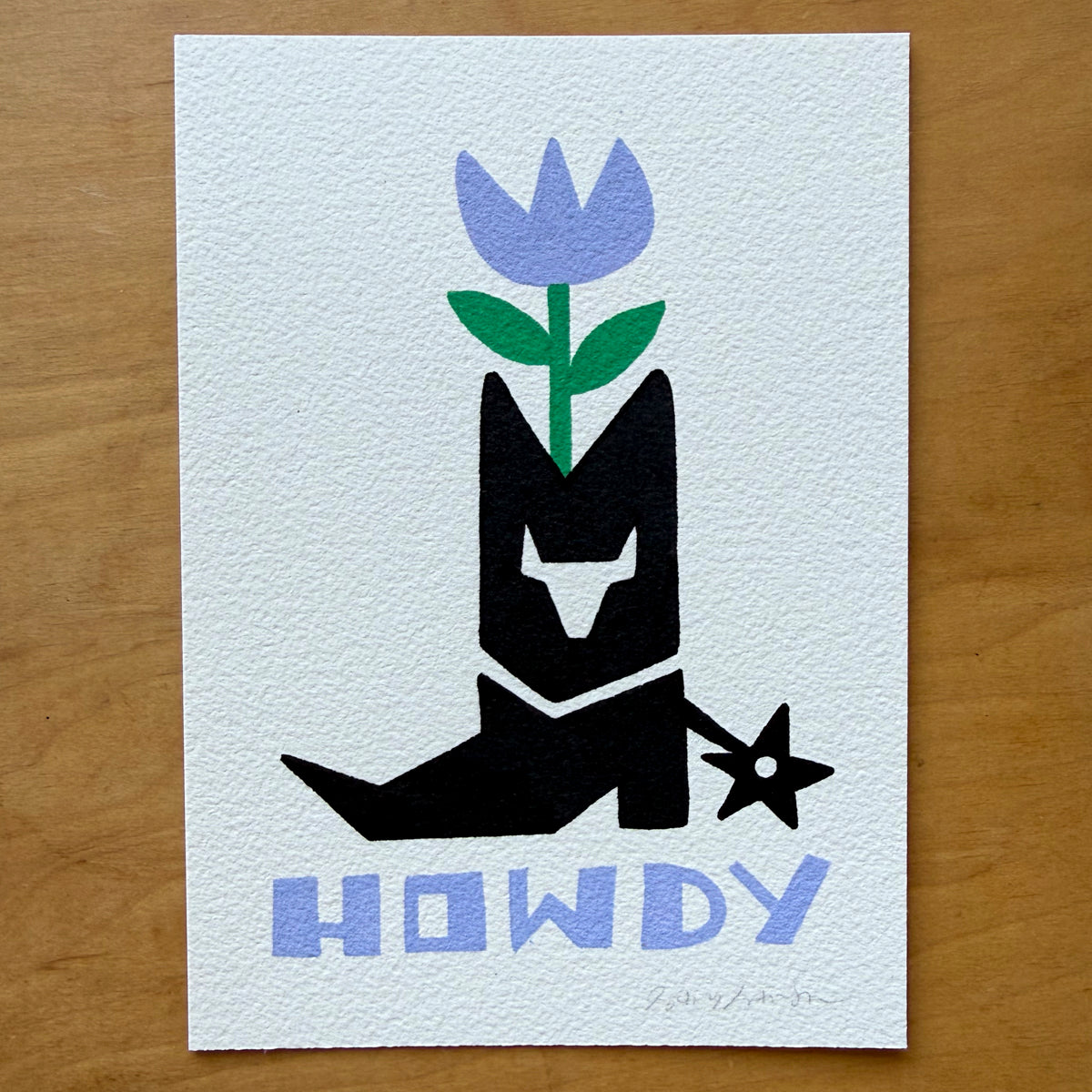 Howdy Flower Boot 5x7in Original Paint Pen Drawing (Lavender 2)