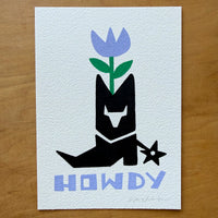 Howdy Flower Boot 5x7in Original Paint Pen Drawing (Lavender 2)