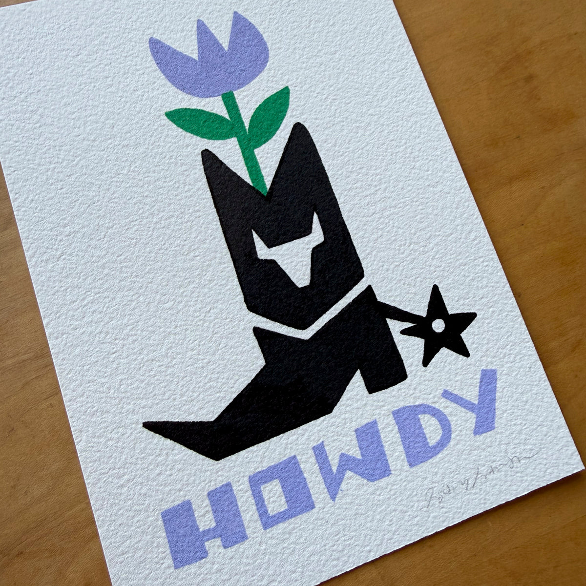 Howdy Flower Boot 5x7in Original Paint Pen Drawing (Lavender 2)