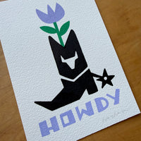 Howdy Flower Boot 5x7in Original Paint Pen Drawing (Lavender 2)