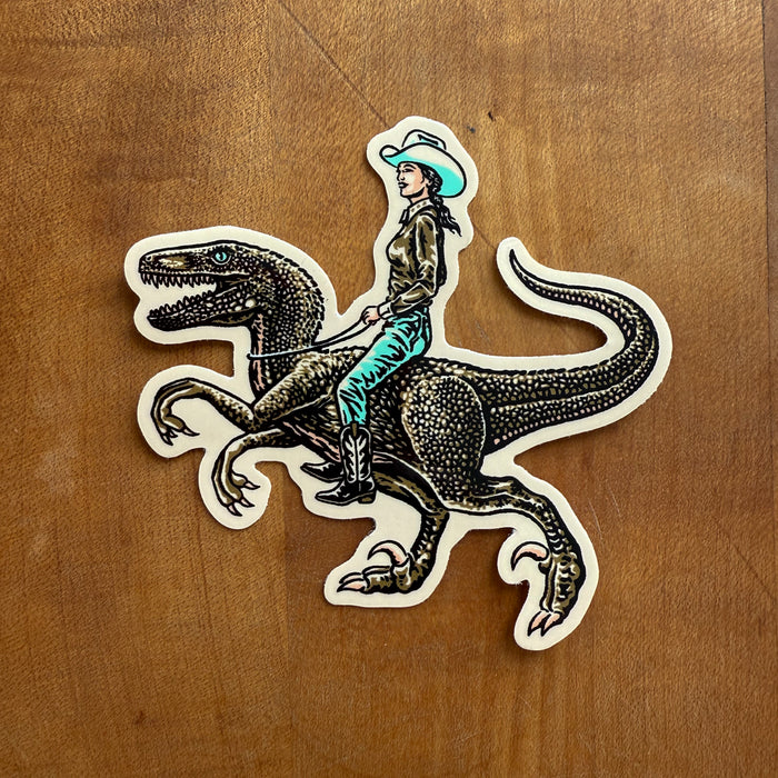 Raptor Cowgirl Glossy Sticker