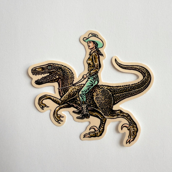 Raptor Cowgirl Glossy Sticker