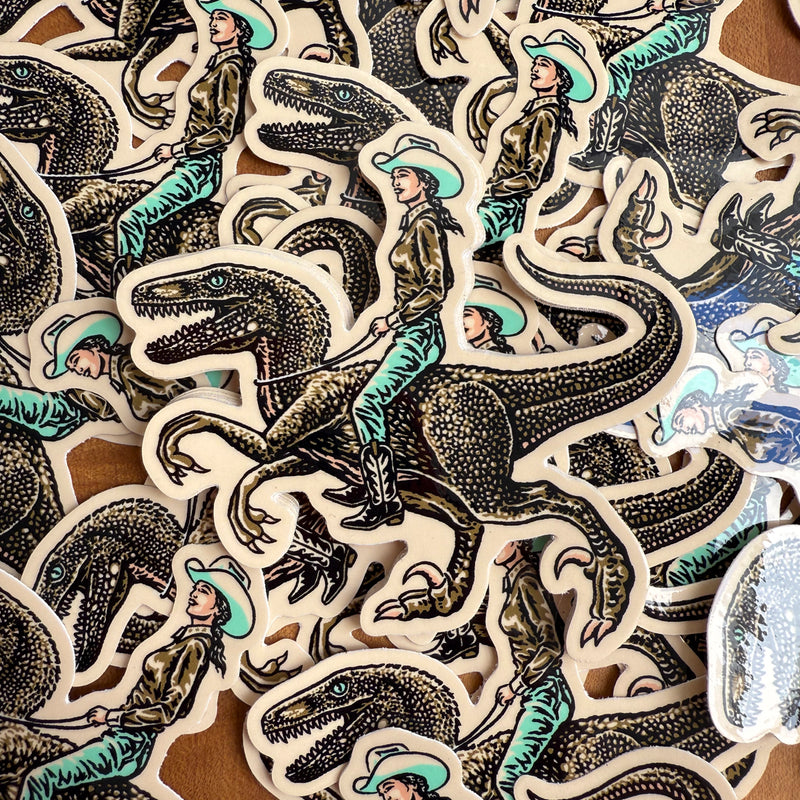 Raptor Cowgirl Glossy Sticker