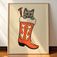 Grey Christmas Kitten Giclée Print