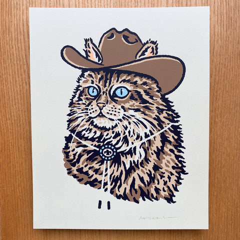 SOLD OUT. Black Cowcat - Signed 8x10in Silkscreen Print