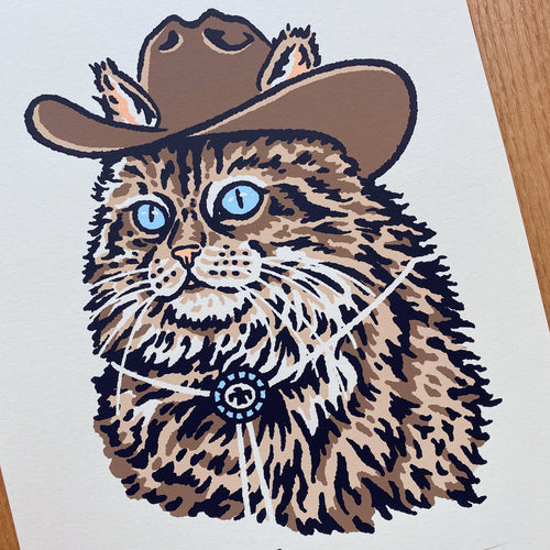 Maine Coon Cowcat - Signed 8x10in Silkscreen Print