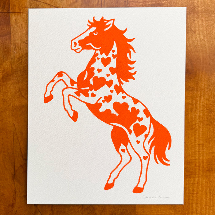 SOLD OUT. Rearing Hearts 8x10in Original Paint Pen Drawing (Orange)