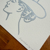 Austin Cowgirl 7x5in Original Paint Pen Drawing (Metallic Silver)