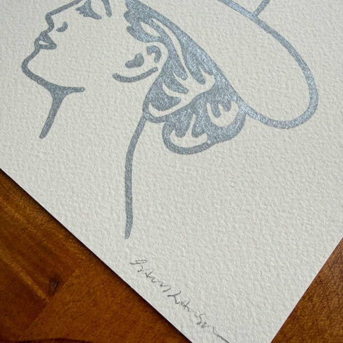 Austin Cowgirl 7x5in Original Paint Pen Drawing (Metallic Silver)