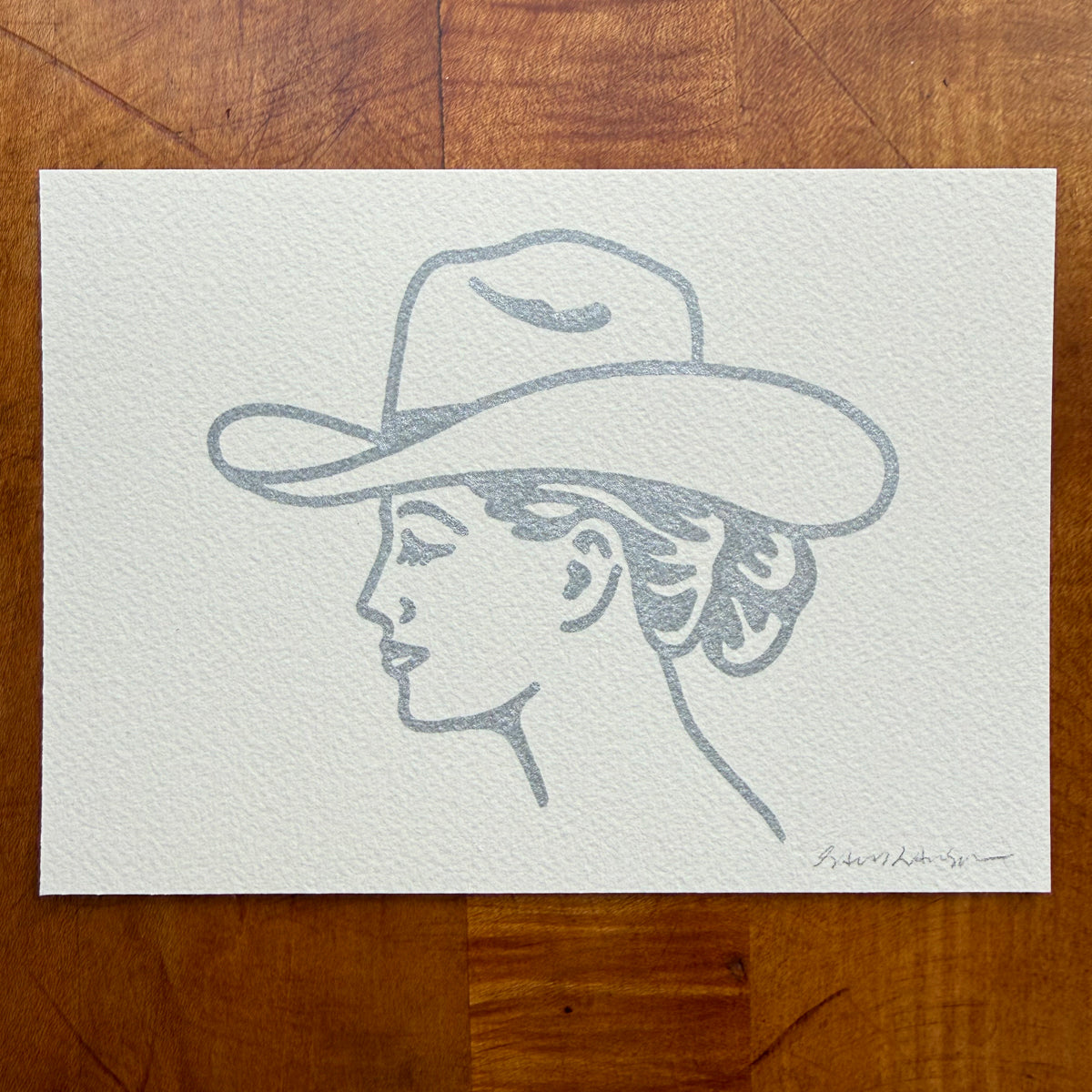 Austin Cowgirl 7x5in Original Paint Pen Drawing (Metallic Silver)