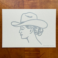 Austin Cowgirl 7x5in Original Paint Pen Drawing (Metallic Silver)