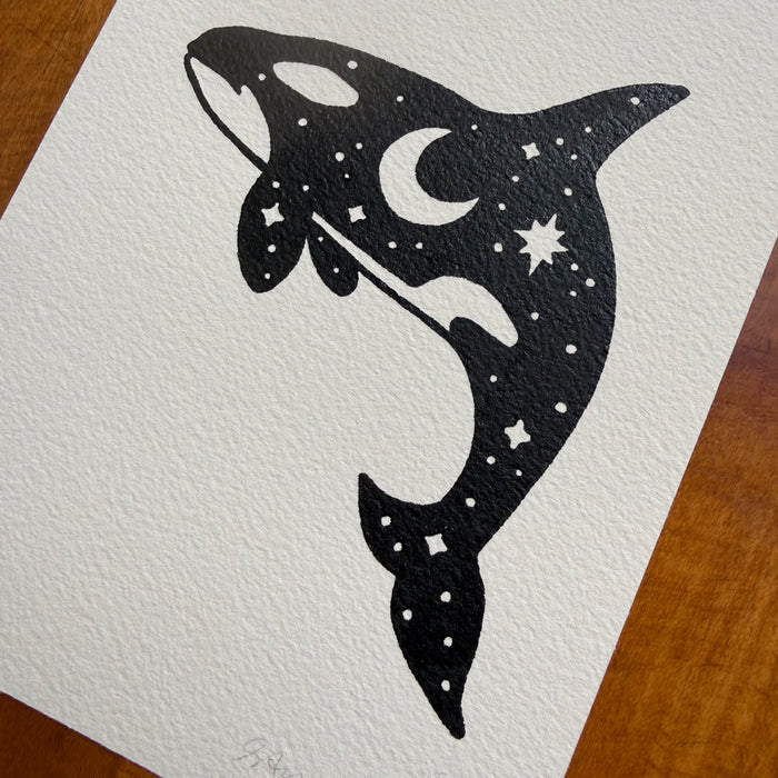 Sparkle Orca 5x7in Original Paint Pen Drawing (Black #6)