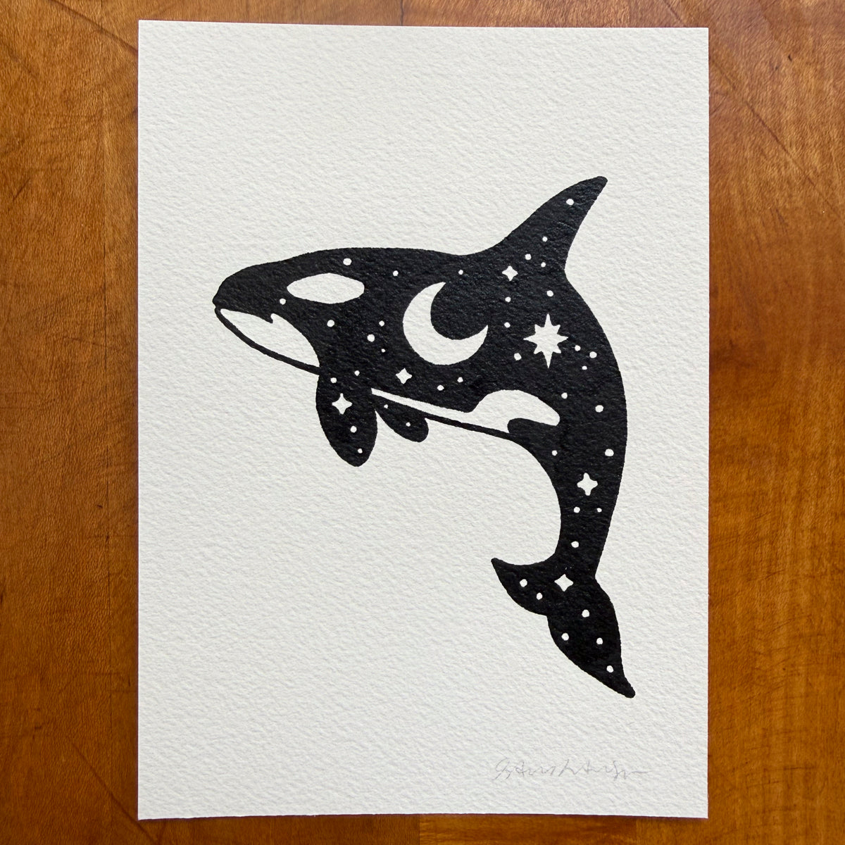 Sparkle Orca 5x7in Original Paint Pen Drawing (Black #6)