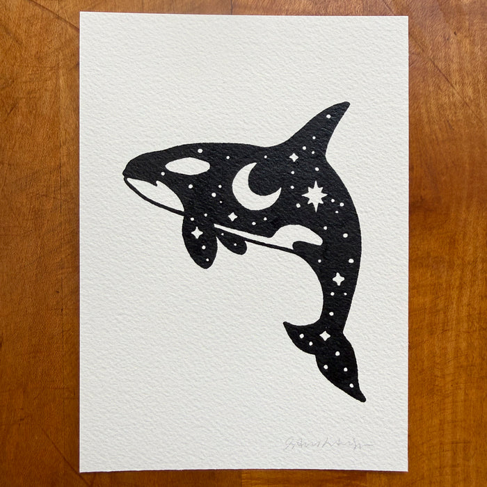 Sparkle Orca 5x7in Original Paint Pen Drawing (Black #6)