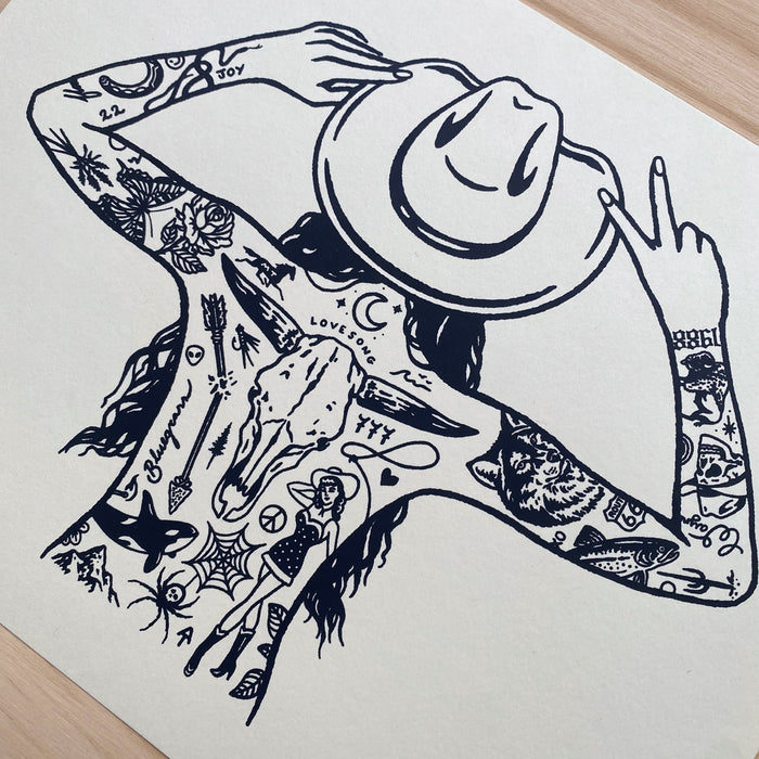 Tattooed Cowgirl 4 - Signed 8x10in Silkscreen Print