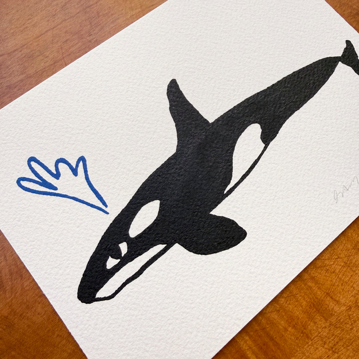 Kindergarten Orca 7x5in Original Paint Pen Drawing (Black)