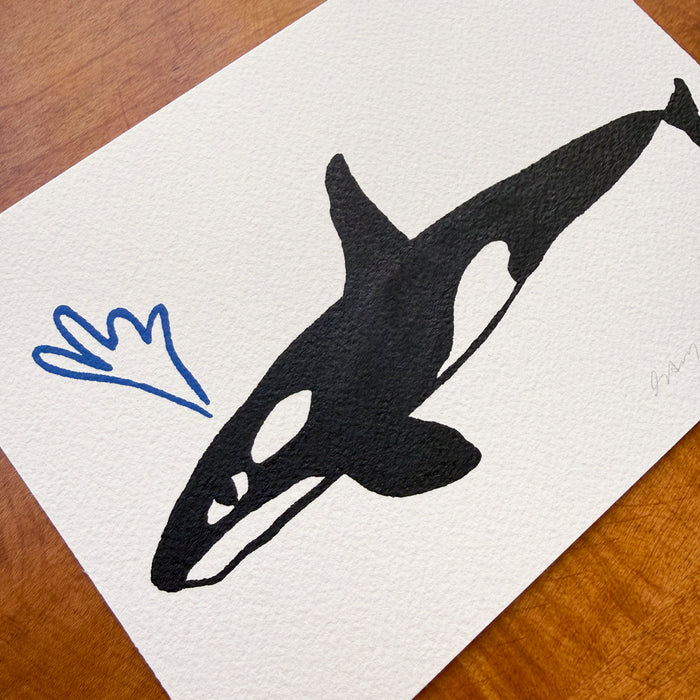 Kindergarten Orca 7x5in Original Paint Pen Drawing (Black)