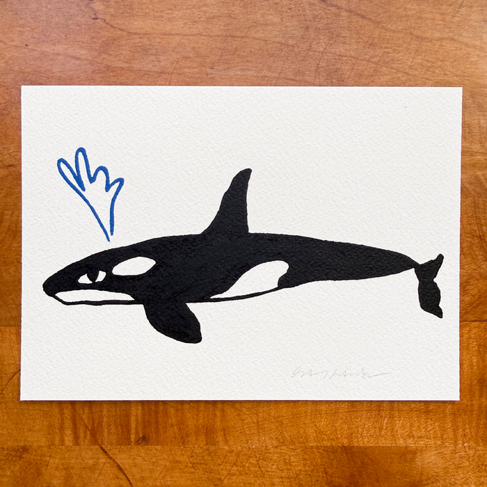 Kindergarten Orca 7x5in Original Paint Pen Drawing (Black)